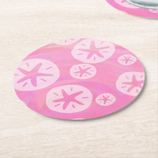 Sand Dollar White en roze Ronde Kartonnen Onderzetter (Gebogen)