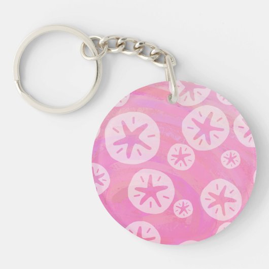 Sand Dollar White en roze Sleutelhanger (Voorkant)