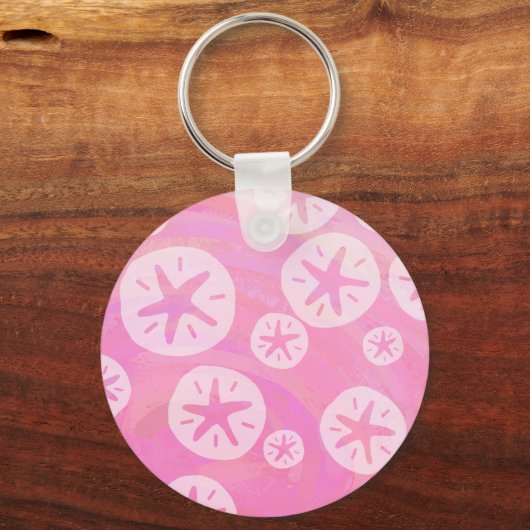 Sand Dollar White en roze Sleutelhanger (Voorkant)