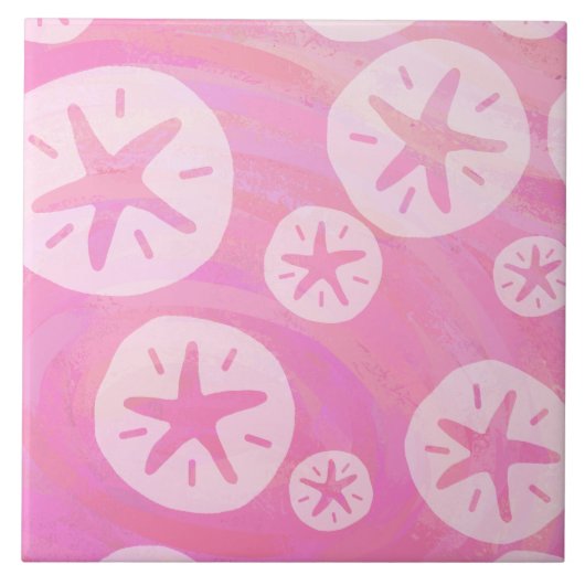 Sand Dollar White en roze Tegeltje (Voorkant)