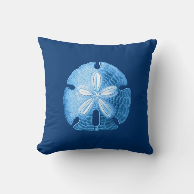 Sand Dollar Zee Life Print, Indigoblauw en wit Kussen (Voorkant)