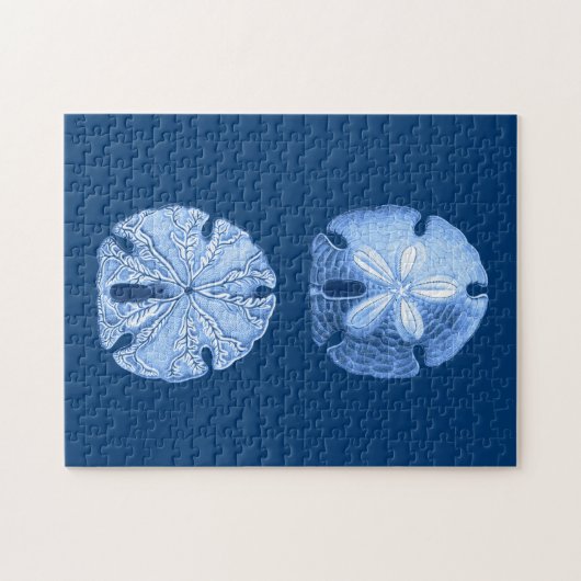 Sand Dollar Zee Life Print, Indigoblauw en wit Legpuzzel (Horizontaal)