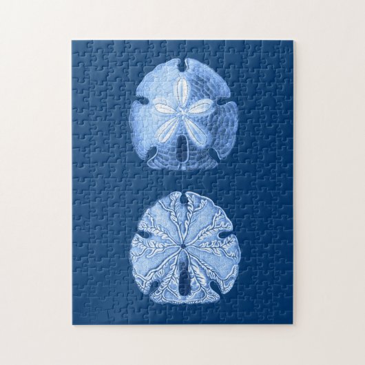 Sand Dollar Zee Life Print, Indigoblauw en wit Legpuzzel (Verticaal)