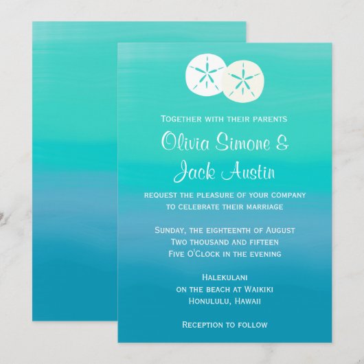 Sand Dollars Beach Ocean Wedding Invitation Kaart (Voorkant / Achterkant)