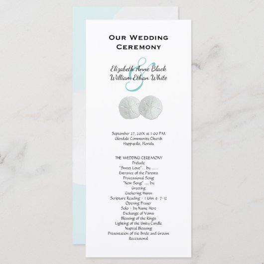 Sand Dollars Beach Wedding Tall Program Sjabloon (Voorkant / Achterkant)