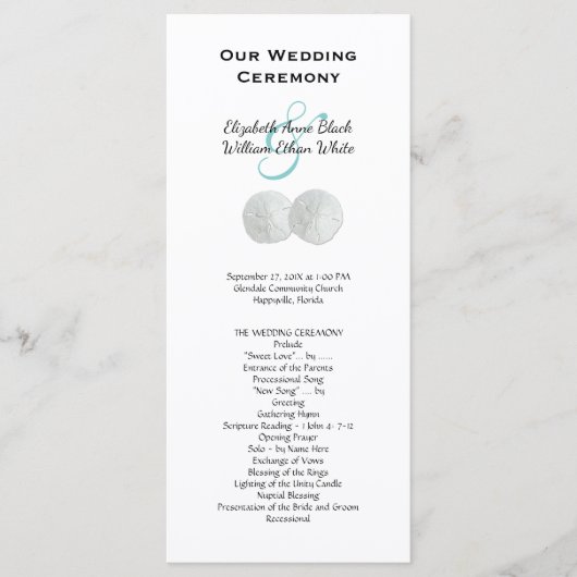 Sand Dollars Beach Wedding Tall Program Sjabloon (Voorkant)