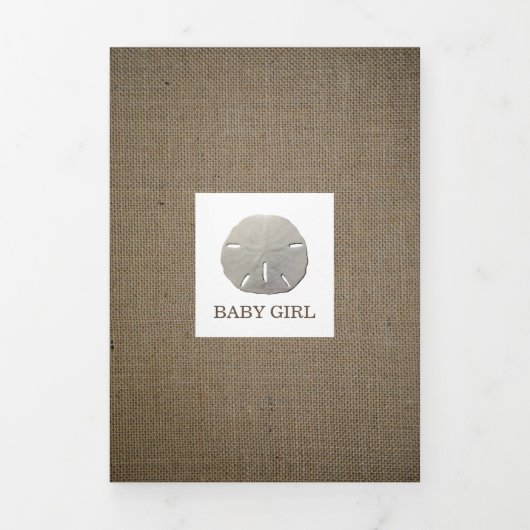 Sand Dollars & Burlap, 4 Foto Collage Baby Birth Drieluik Aankondiging (Cover)