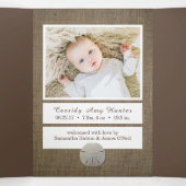 Sand Dollars & Burlap, 4 Foto Collage Baby Birth Drieluik Aankondiging (Binnenkant midden)