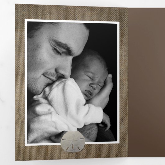 Sand Dollars & Burlap, 5 Foto Collage Baby Birth Drieluik Aankondiging (Binnenzijde eerst)