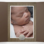 Sand Dollars & Burlap, 5 Foto Collage Baby Birth Drieluik Aankondiging (Binnenkant midden)