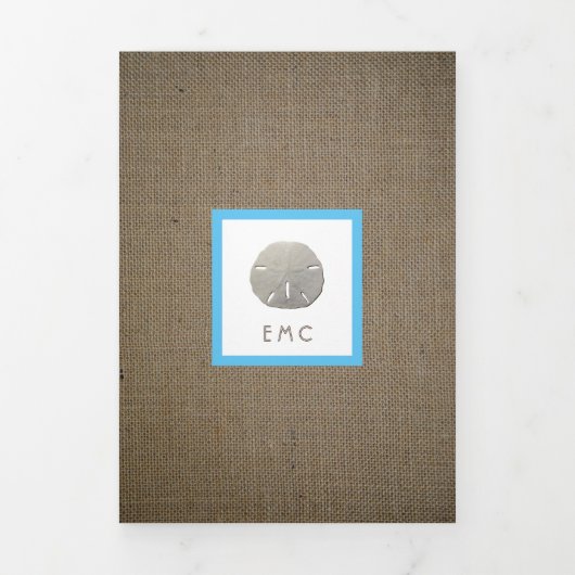 Sand Dollars & Burlap, Beach Baby shower Suite Drieluik Uitnodiging (Cover)