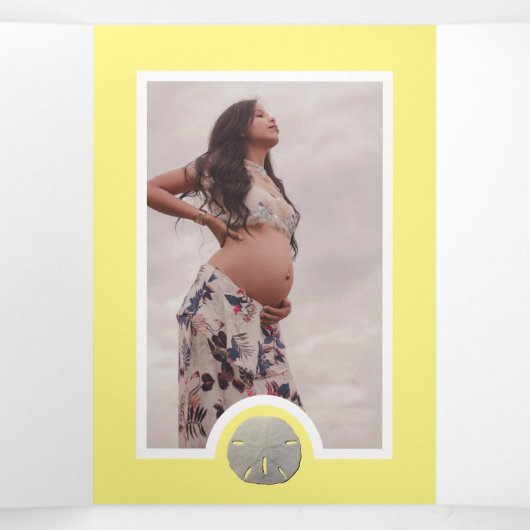 Sand Dollars & Burlap, Beach Baby shower Suite Drieluik Uitnodiging (Binnenkant midden)