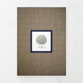 Sand Dollars & Burlap Navy Beach Wedding Suite Drieluik Uitnodiging (Cover)