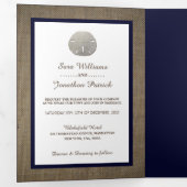 Sand Dollars & Burlap Navy Beach Wedding Suite Drieluik Uitnodiging (Binnenzijde eerst)
