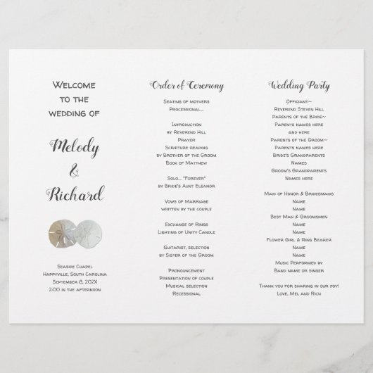 Sand Dollars Folded Big Wave Wedding Programme (Voorkant)