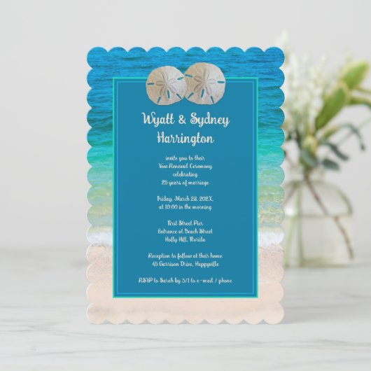 Sand Dollars Jubileum Vows Ceremony Kaart (Staand voorkant)