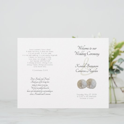 Sand Dollars Wedding Ceremony Folded Programme (Staand voorkant)