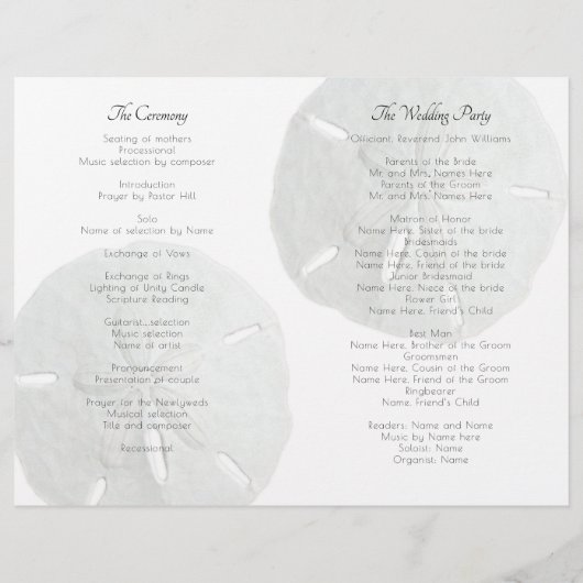 Sand Dollars Wedding Ceremony Folded Programme (Achterkant)