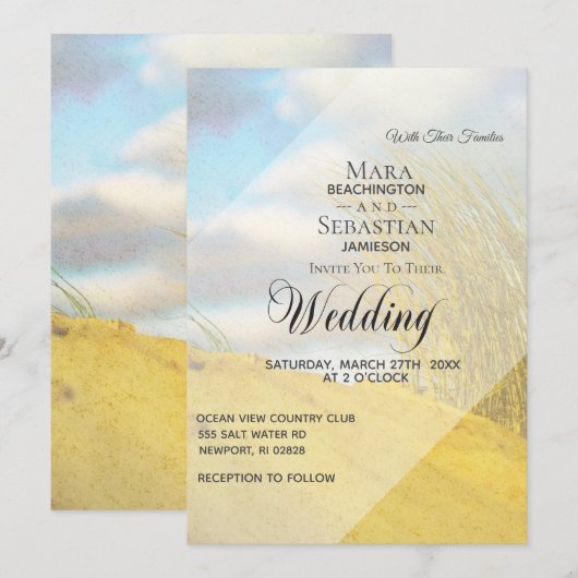 ** Sand Dune Pastel Beach Grass Wedding Kaart (Voorkant / Achterkant)