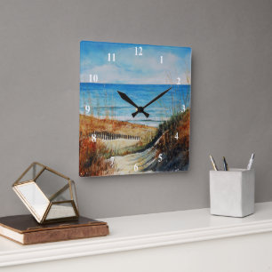 Sand Dunes Ocean Painting Clock Vierkante Klok