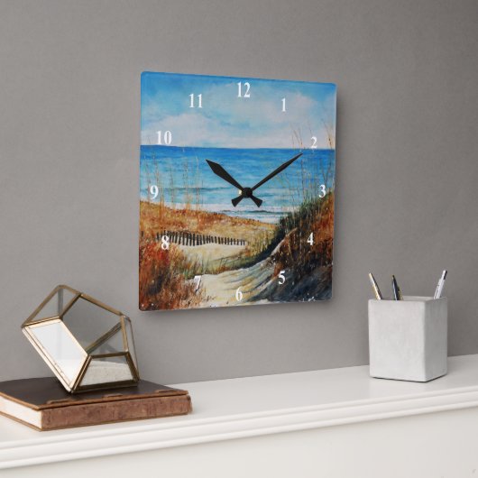 Sand Dunes Ocean Painting Clock Vierkante Klok (Kantoor)