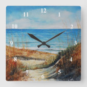 Sand Dunes Ocean Painting Clock Vierkante Klok (Voorkant)