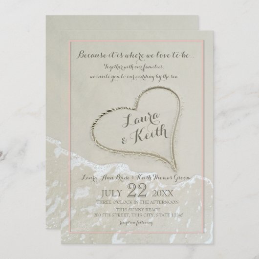 Sand Heart Beach bruiloft Kaart (Voorkant / Achterkant)