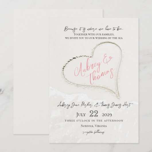 Sand Heart Beach bruiloft Kaart (Voorkant / Achterkant)