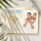 Sand Hearts Beach bruiloft foto uitnodiging beige