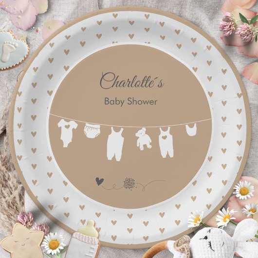 Sand Hearts Boho Genderneutraal Baby shower Papieren Bordje