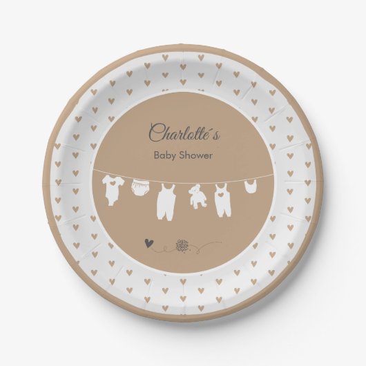 Sand Hearts Boho Genderneutraal Baby shower Papieren Bordje (Voorkant)