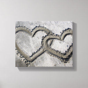 Sand Love Hearts Wrapped Canvas Afdruk