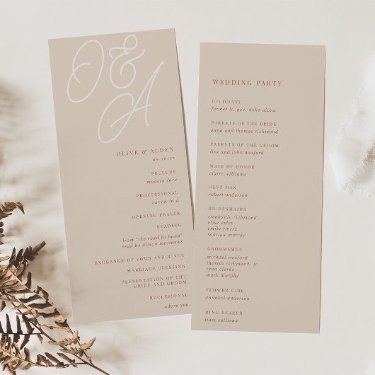 Sand | Manuscript Watermark Monogram Weddenschap Programmakaart
