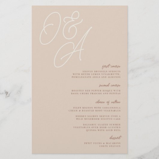 Sand | Menu Watermerk Monogram Weddenschap (Voorkant)