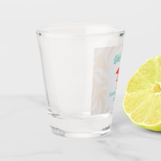 Sand Modern Tropical Flamingo Foliage Vacation Shot Glas (Links)