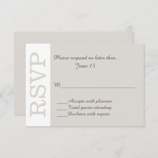 Sand Modern Wedding RSVP Response Kaart (Voorkant / Achterkant)
