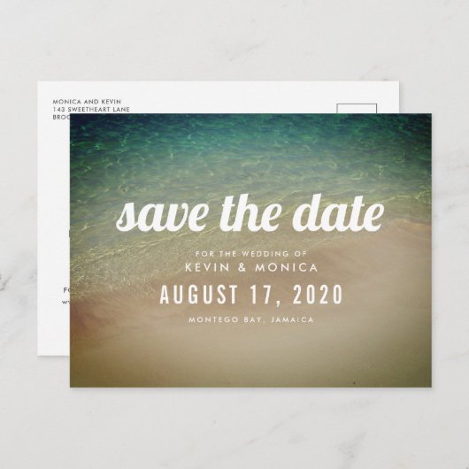 Sand Ocean Beach Wedding Bewaar de datum Aankondigingskaart (Voorkant / Achterkant)