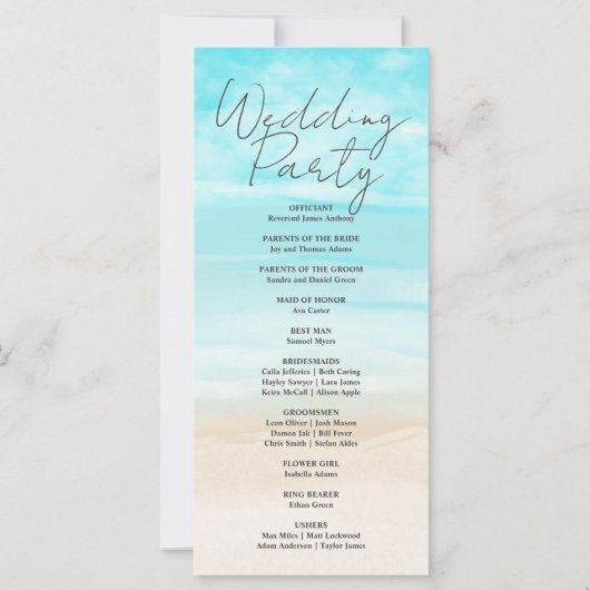 Sand Ocean Sky Beach huwelijksprogramma (Achterkant)