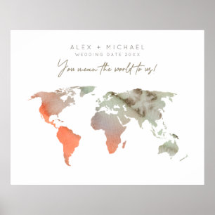 Sand/Oranje Waterverf Wereldkaart Poster Gastboek