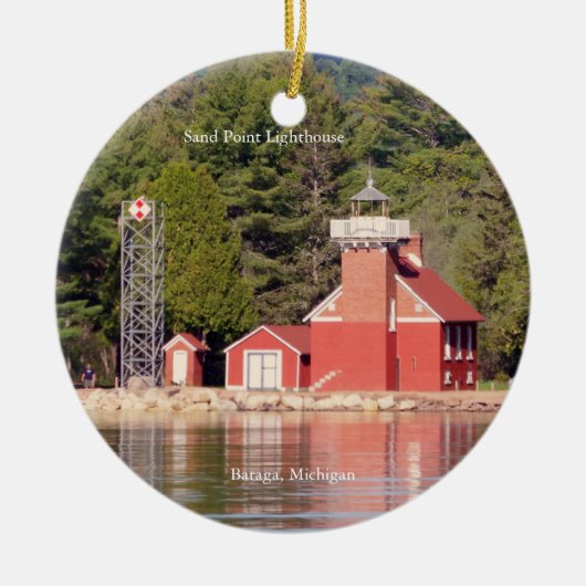 Sand Point Lighthouse Baraga-versiering Keramisch Ornament (Voorkant)