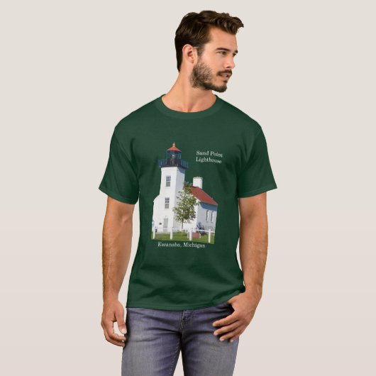 Sand Point Lighthouse Escanaba shirt donker (Voorkant volledig)