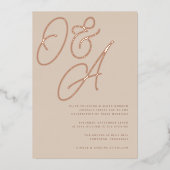 Sand | Roos Gold Script Monogram Weddenschap Folie Uitnodiging (Voorkant)