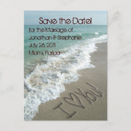 Sand Schrijven op het strand Save the Date Briefka Aankondigingskaart