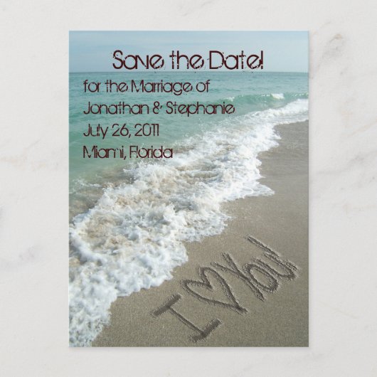 Sand Schrijven op het strand Save the Date Briefka Aankondigingskaart (Voorkant)