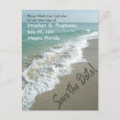Sand Schrijven op het strand Save the Date Briefka Aankondigingskaart (Voorkant)