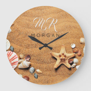 Sand & Sea Shells, DIY Name & Monogram, Wh Script Grote Klok