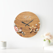 Sand & Sea Shells, DIY Name & Monogram, Wh Script Grote Klok (Huis)