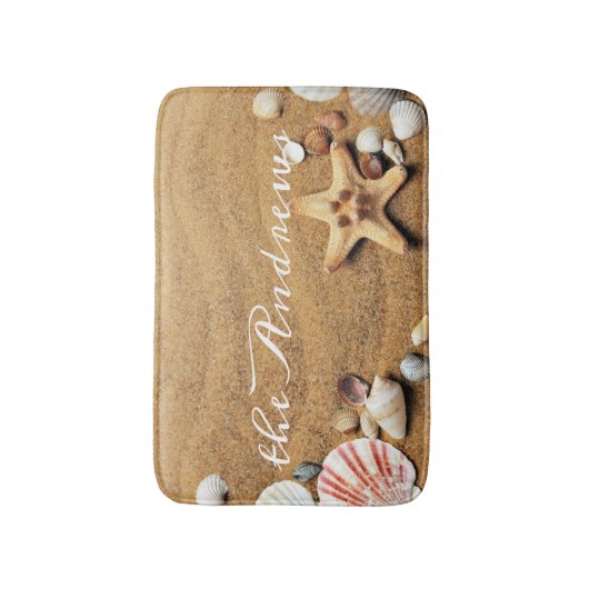 Sand Seashells Ocean Calligraphy Name Badmat (Voorkant Verticaal)