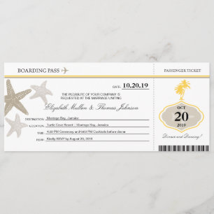 Sand Starfish Buttercream Palm Tree Boarding Pass Kaart