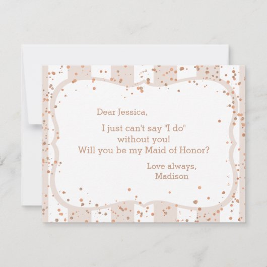 Sand Stripe Roos Gold Wil je mijn bruidsmeisje zij Kaart (Achterkant)